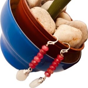 Elegant Pink & White Bead Crystal Silverplated Dangle Drop Earrings